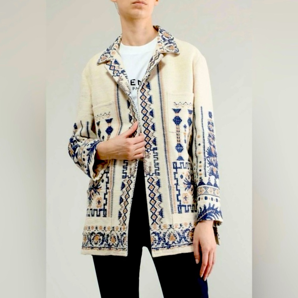 ETRO Milano Wool Cotton Embroidered Jacquard Palmaria Jacket IT 44 -US 10-12